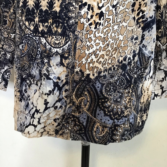 Chico's Women Blazer L Brown Blue Paisley Animal Print Jacket - Picture 6 of 11